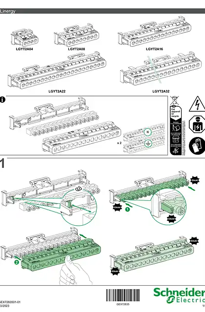 schneider施耐德Earth and Neutral Terminal Screw insulated terminal block PrismaSeT XS Installation sheet